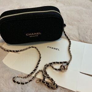 CHANEL Black Cosmetic Bag with Gold Chain